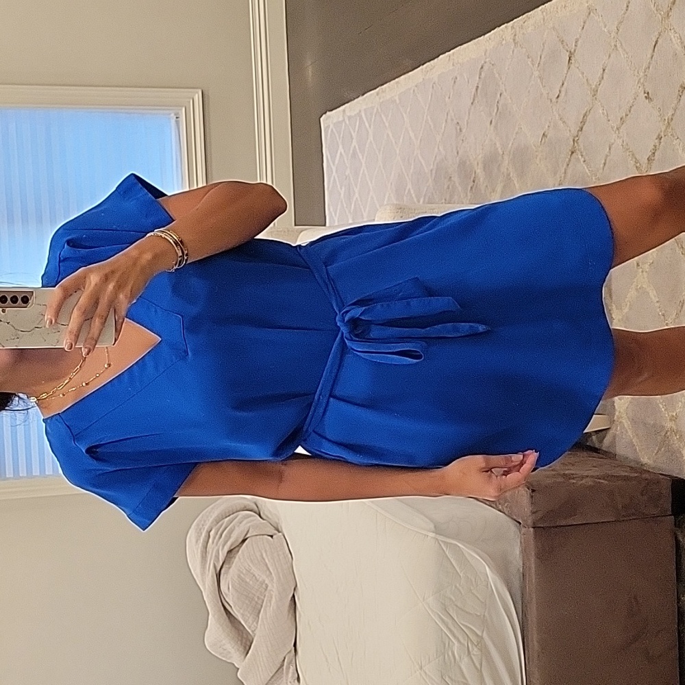 WOMEN'S H&M ROYAL BLUE MINI DRESS WITH BELT SZ 6 $40